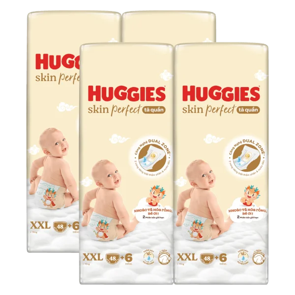 Combo 4 Tã quần Huggies SkinPerfect Pants (XXL, >15kg, 48+6 miếng) (giao bao bì ngẫu nhiên)
