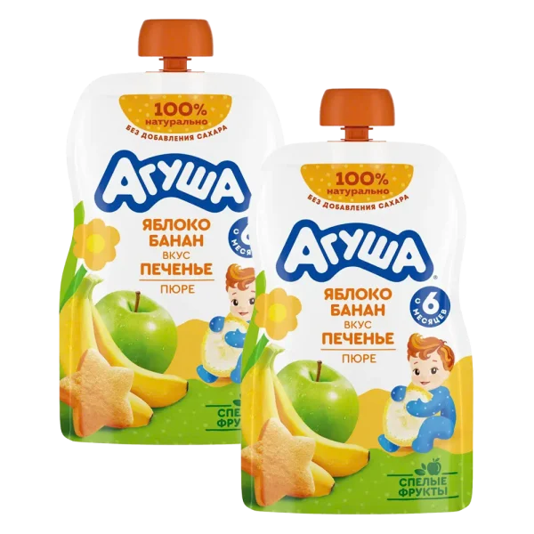 Combo 2 Trái cây nghiền vị táo, chuối và bánh quy Agusha