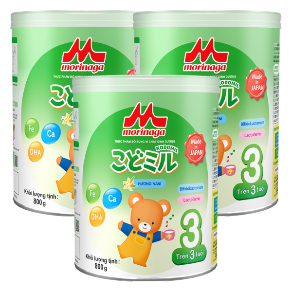 Combo 3 lon Morinaga số 3 Hương vani (Kodomil), trên 3 tuổi, 800g