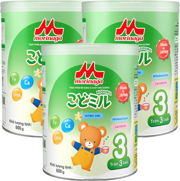 Combo 3 lon Morinaga số 3 Hương vani (Kodomil), trên 3 tuổi, 800g