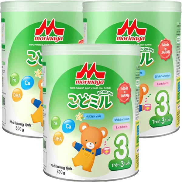 Combo 3 lon Morinaga số 3 Hương vani (Kodomil), trên 3 tuổi, 800g