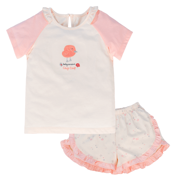 Bộ bé gái ngắn Gà con Chip Chip Animo TX0624002 (6M-6Y,Kem)