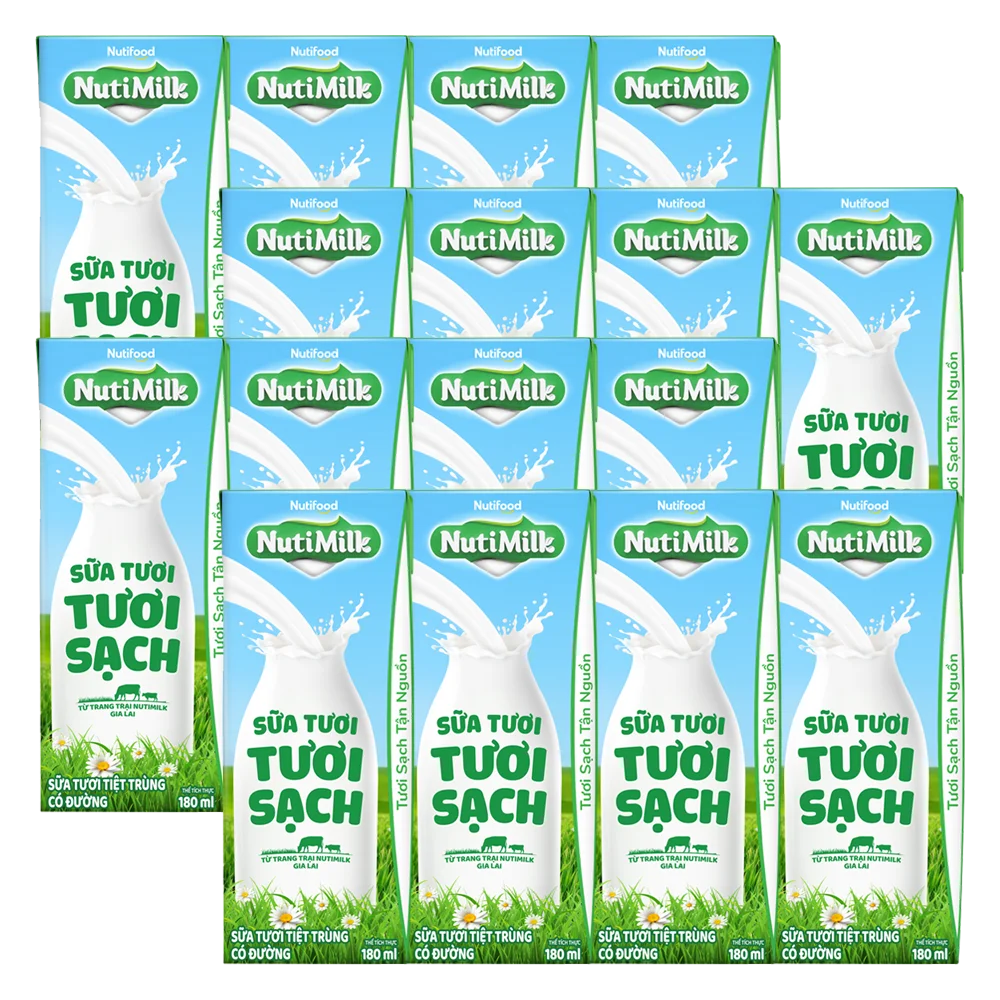 Combo 4 Sữa tươi sạch tiệt trùng Nutimilk, có đường, 180ml (lốc 4 hộp)