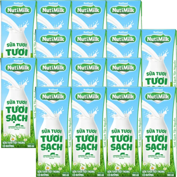Combo 4 Sữa tươi sạch tiệt trùng Nutimilk, có đường, 180ml (lốc 4 hộp)