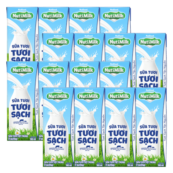 Combo 4 Sữa tươi sạch tiệt trùng Nutimilk, ít đường, 180ml (lốc 4 hộp)