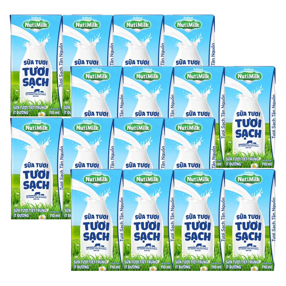Combo 4 Sữa tươi sạch tiệt trùng Nutimilk, ít đường, 110ml (lốc 4 hộp)