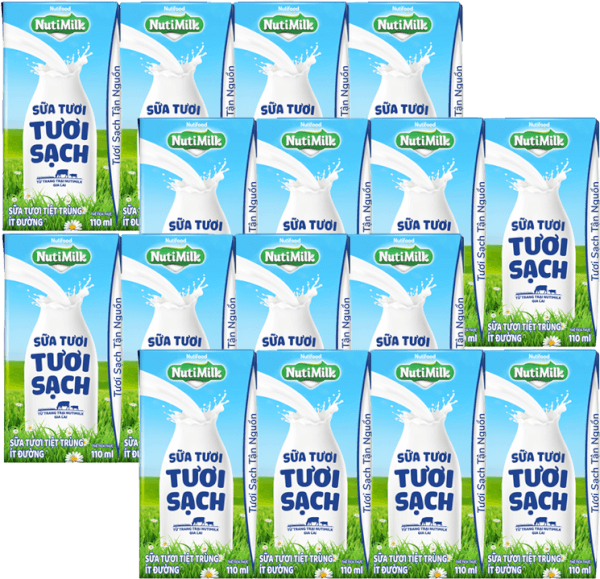Combo 4 Sữa tươi sạch tiệt trùng Nutimilk, ít đường, 110ml (lốc 4 hộp)