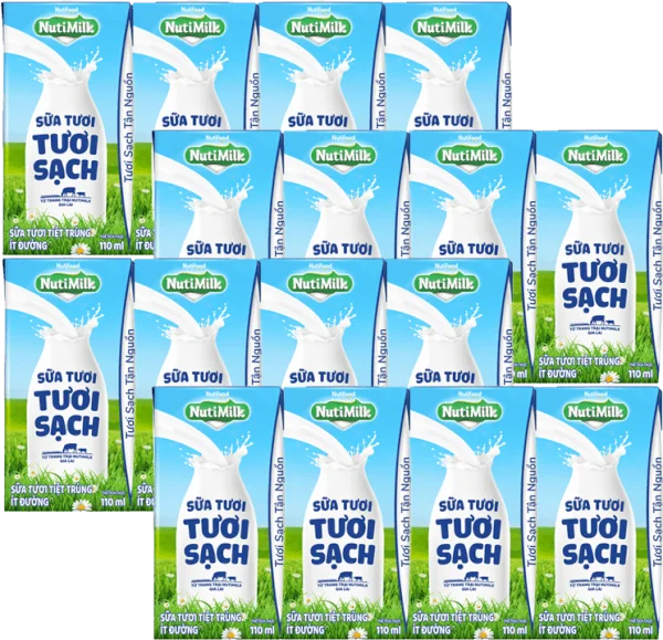 Combo 4 Sữa tươi sạch tiệt trùng Nutimilk, ít đường, 110ml (lốc 4 hộp)
