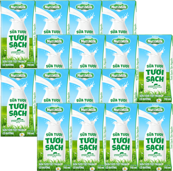 Combo 4 Sữa tươi sạch tiệt trùng Nutimilk, có đường, 110ml (lốc 4 hộp)
