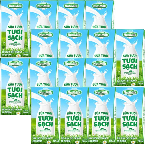 Combo 4 Sữa tươi sạch tiệt trùng Nutimilk, có đường, 110ml (lốc 4 hộp)