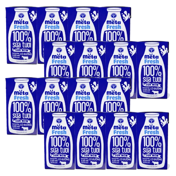 Combo 4 Sữa tươi có đường bổ sung sữa non Metafresh 110ml, lốc 4 hộp