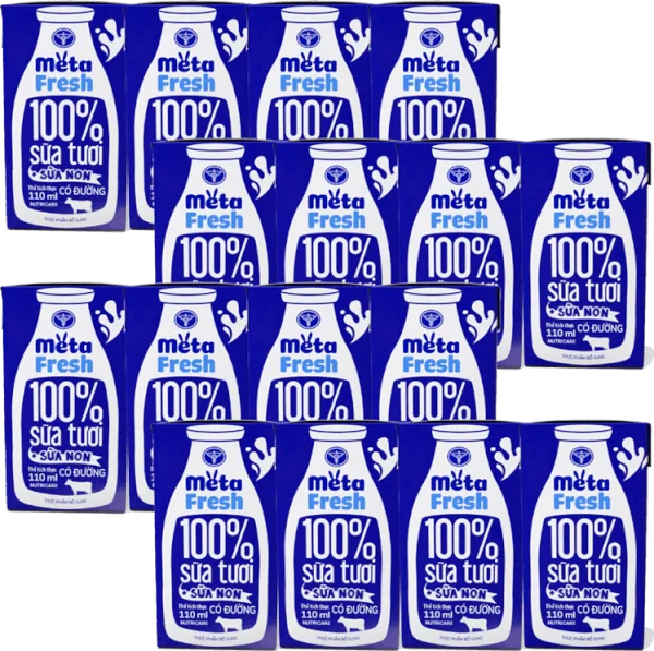 Combo 4 Sữa tươi có đường bổ sung sữa non Metafresh 110ml, lốc 4 hộp