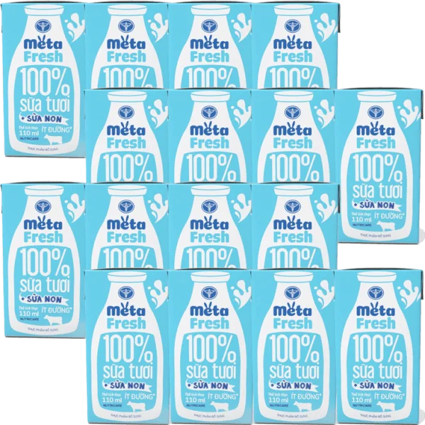 Combo 4 Sữa tươi ít đường bổ sung sữa non Metafresh 110ml, lốc 4 hộp