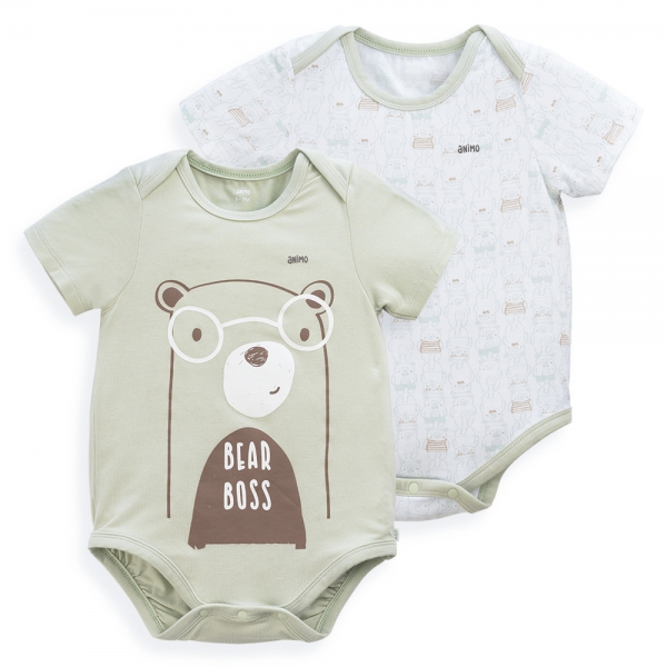 Set 2 Bodysuit modal kháng khuẩn tam giác Animo VD1024010 (0-9M,Xanh bơ)