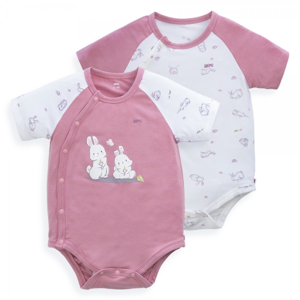 Set 2 Bodysuit modal kháng khuẩn tam giác Animo VD1024009 (0-9M,Hồng)