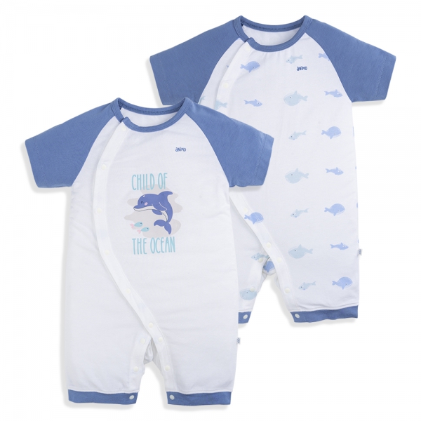 Set 2 Bodysuit modal kháng khuẩn đùi Animo VD1024012 (0-12M,Xanh dương)