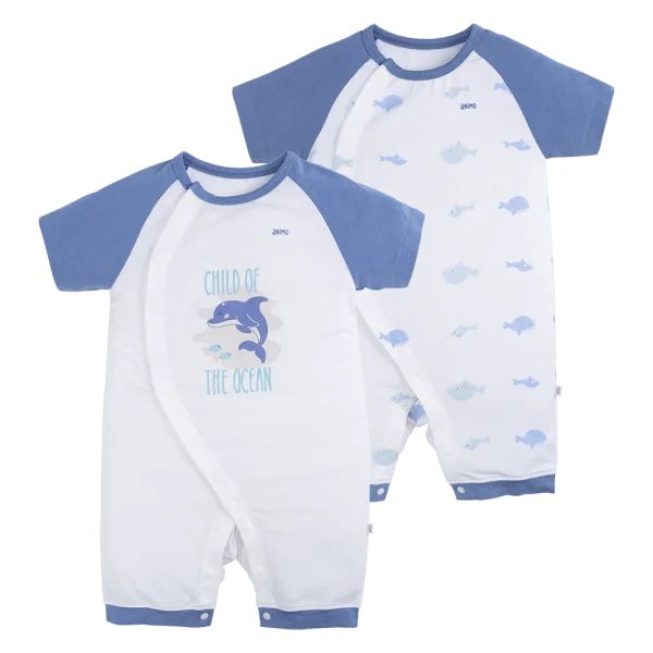 Set 2 Bodysuit modal kháng khuẩn đùi Animo VD1024012 (0-12M,Xanh dương)