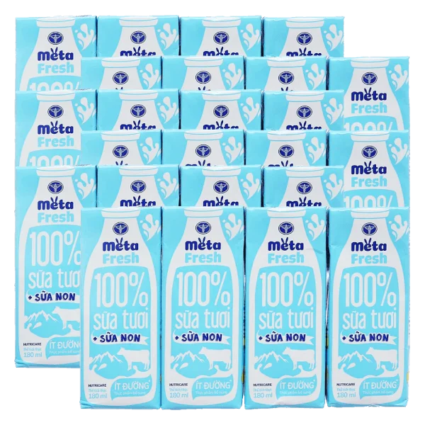 Combo 6 Sữa tươi ít đường bổ sung sữa non Metafresh 180ml, lốc 4 hộp