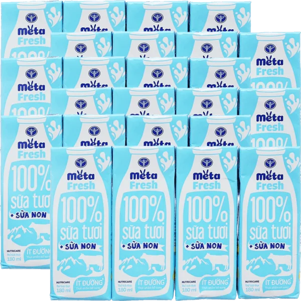 Combo 6 Sữa tươi ít đường bổ sung sữa non Metafresh 180ml, lốc 4 hộp