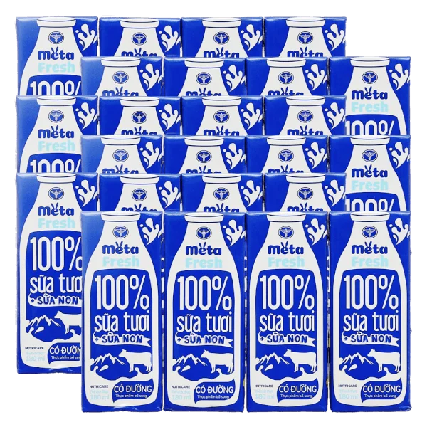 Combo 6 Sữa tươi có đường bổ sung sữa non Metafresh 180ml, lốc 4 hộp