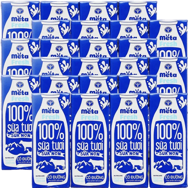 Combo 6 Sữa tươi có đường bổ sung sữa non Metafresh 180ml, lốc 4 hộp