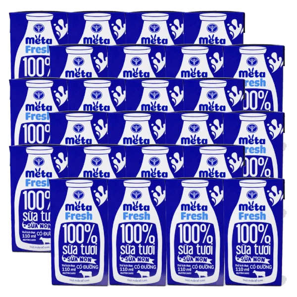 Combo 6 Sữa tươi có đường bổ sung sữa non Metafresh 110ml, lốc 4 hộp