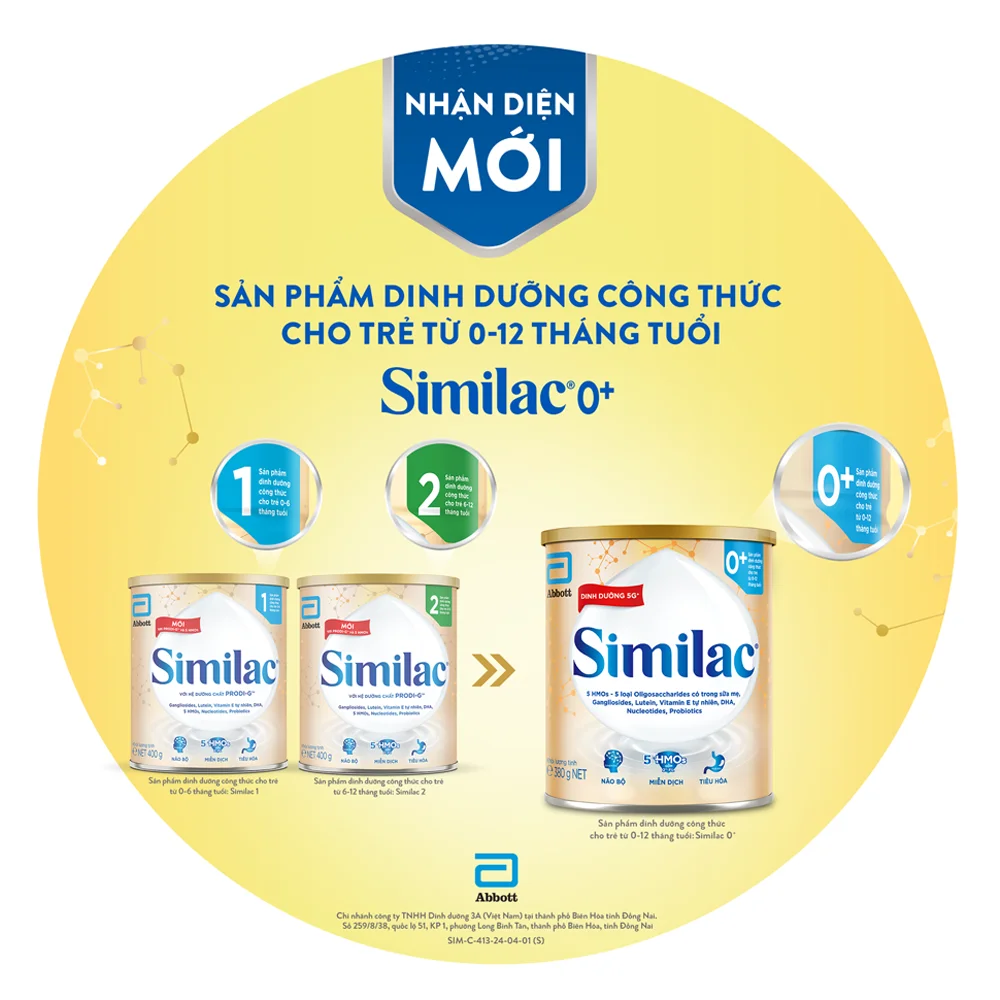Sữa Similac 0+ 380g (0-12 tháng) (Bao bì cũ: Similac số 1 400g (0-6 tháng) - Giao bao bì ngẫu nhiên)