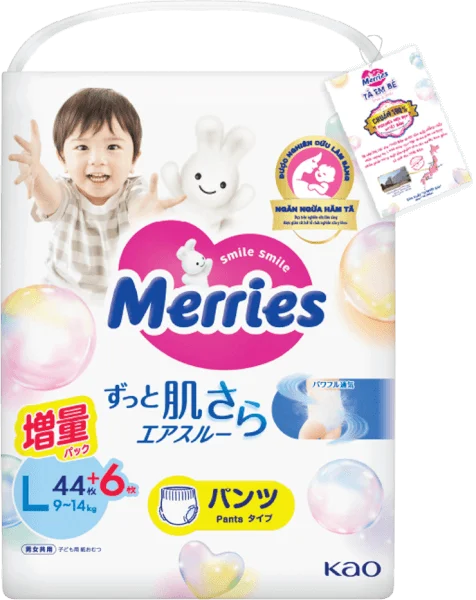 Tã quần Merries (L, 9-14kg, 44 miếng) (giao bao bì ngẫu nhiên)