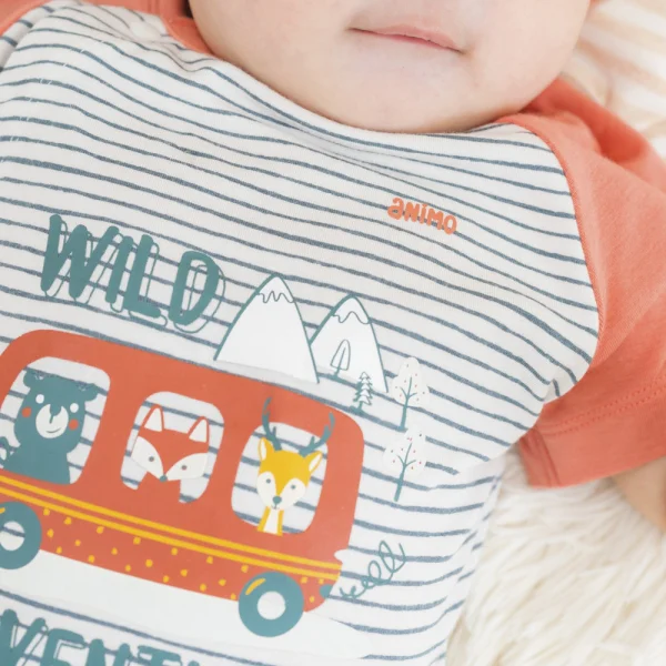 Set 2 Bodysuit kháng khuẩn Modal đùi Animo VD0724035 (0-12M,Đỏ-Xám)