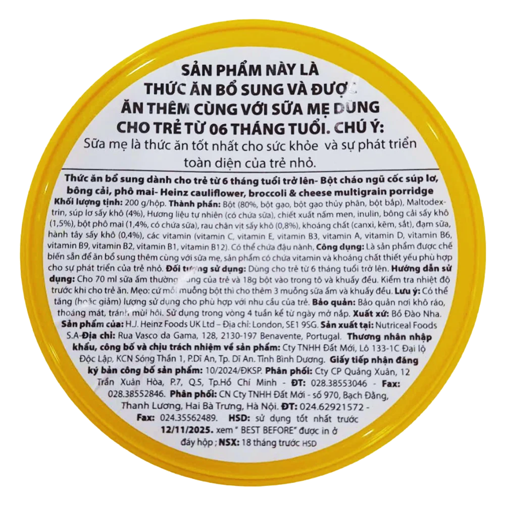 Thức ăn bổ sung dành cho trẻ từ 6 tháng tuổi trở lên: Bột ngũ cốc, súp lơ, bông cải và phô mai