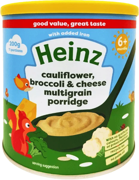 Thức ăn bổ sung dành cho trẻ từ 6 tháng tuổi trở lên: Bột ngũ cốc, súp lơ, bông cải và phô mai