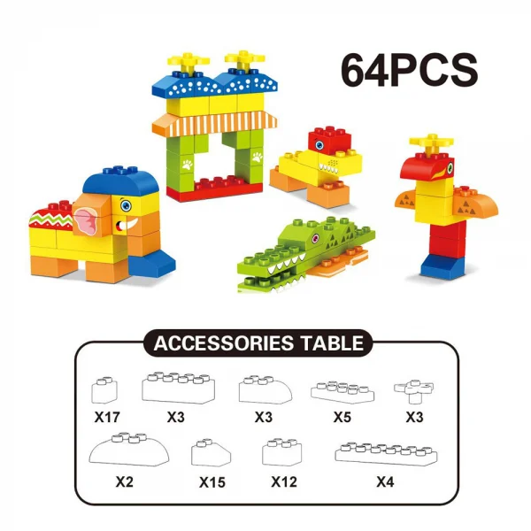 Hộp xếp hình khối động vật 64pcs RFD596330 C409 (Xanh lá)