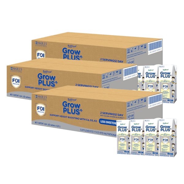 Combo 3 Thùng Sữa GrowPLUS+ (Bạc) 180ml, 36 lốc (3 thùng 12 lốc hoặc 6 thùng 6 lốc)