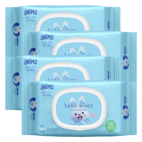 Combo 4 Khăn Ướt Dịu Nhẹ Animo không mùi (100 tờ)