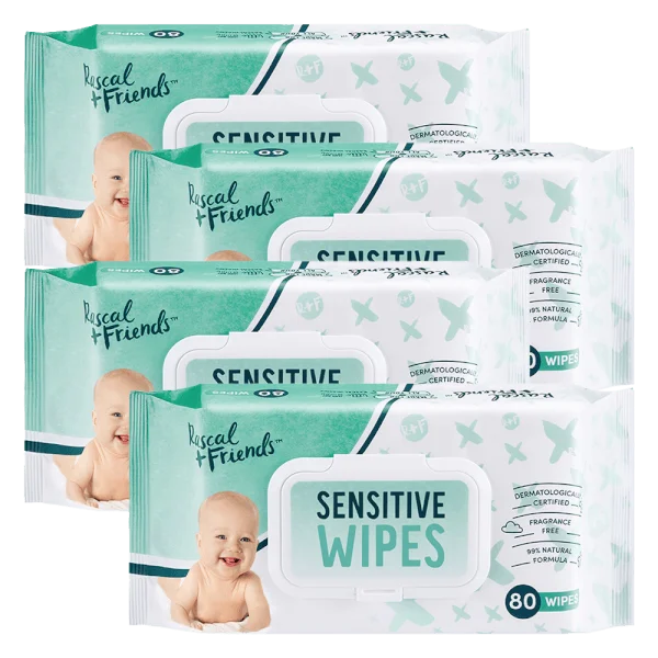 Combo 4 Khăn ướt dịu nhẹ Rascal + Friends (80 tờ)