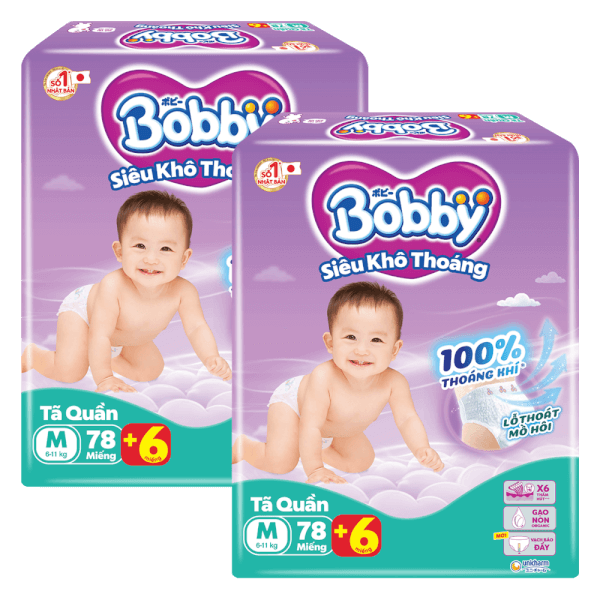 Combo 2 Tã quần Bobby size M, 78 miếng + 6 miếng