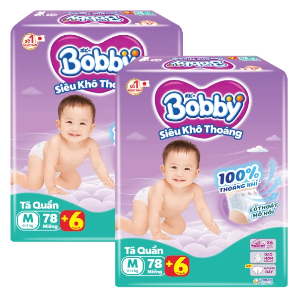 Combo 2 Tã quần Bobby size M, 78 miếng + 6 miếng