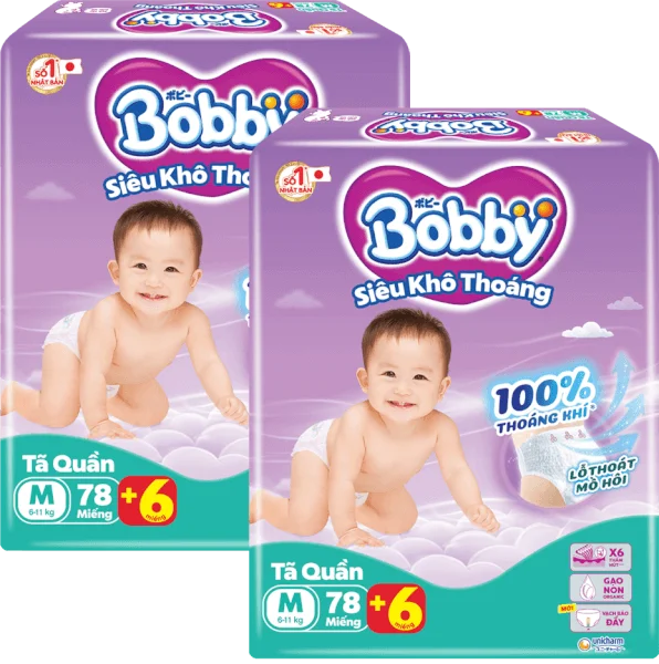 Combo 2 Tã quần Bobby size M, 78 miếng + 6 miếng