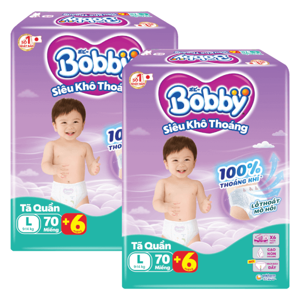 Combo 2 Tã quần Bobby size L, 70 miếng + 6 miếng