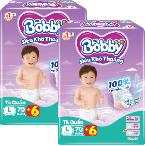 Combo 2 Tã quần Bobby size L, 70 miếng + 6 miếng