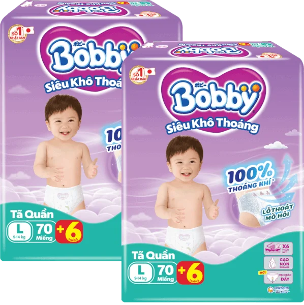 Combo 2 Tã quần Bobby size L, 70 miếng + 6 miếng