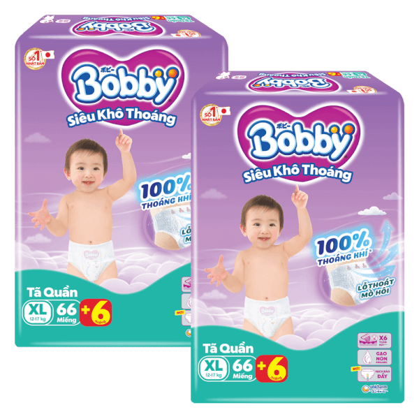 Combo 2 Tã quần Bobby size XL, 66 miếng + 6 miếng