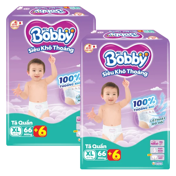 Combo 2 Tã quần Bobby size XL, 66 miếng + 6 miếng