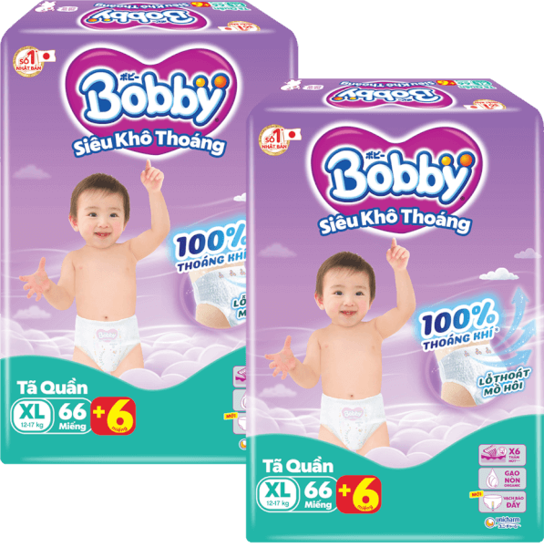 Combo 2 Tã quần Bobby size XL, 66 miếng + 6 miếng