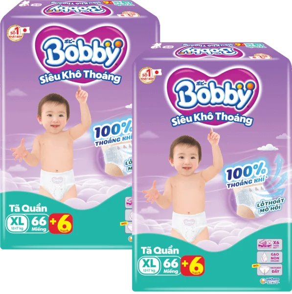 Combo 2 Tã quần Bobby size XL, 66 miếng + 6 miếng
