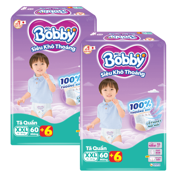 Combo 2 Tã quần Bobby size XXL, 60 miếng + 6 miếng