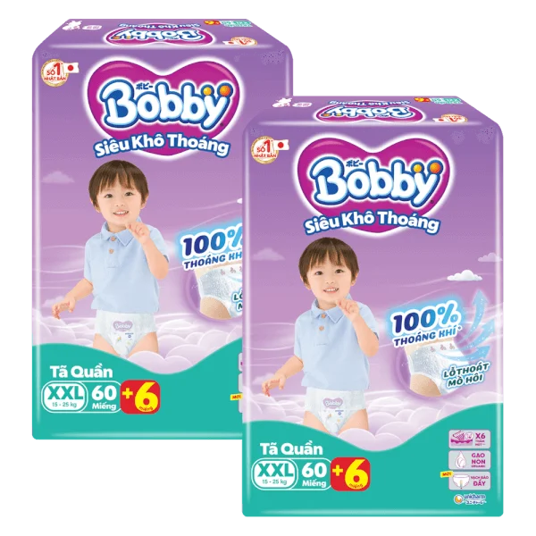 Combo 2 Tã quần Bobby size XXL, 60 miếng + 6 miếng