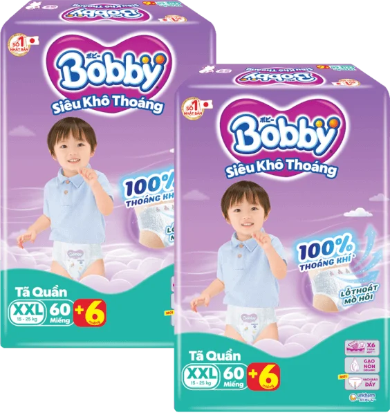 Combo 2 Tã quần Bobby size XXL, 60 miếng + 6 miếng