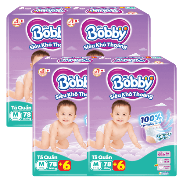 Combo 4 Tã quần Bobby size M, 78 miếng + 6 miếng