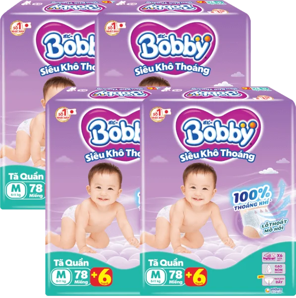 Combo 4 Tã quần Bobby size M, 78 miếng + 6 miếng